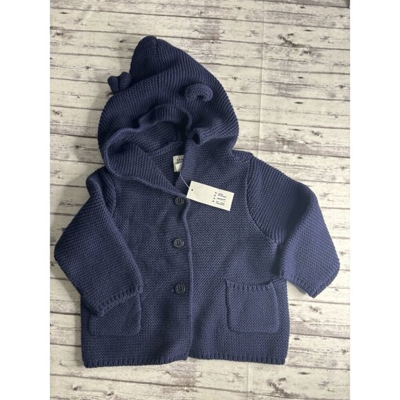 NEW Gap Baby Bear Garter Cardigan Navy Blue 3-6 Months Soft Knit Cotton - Picture 1 of 7